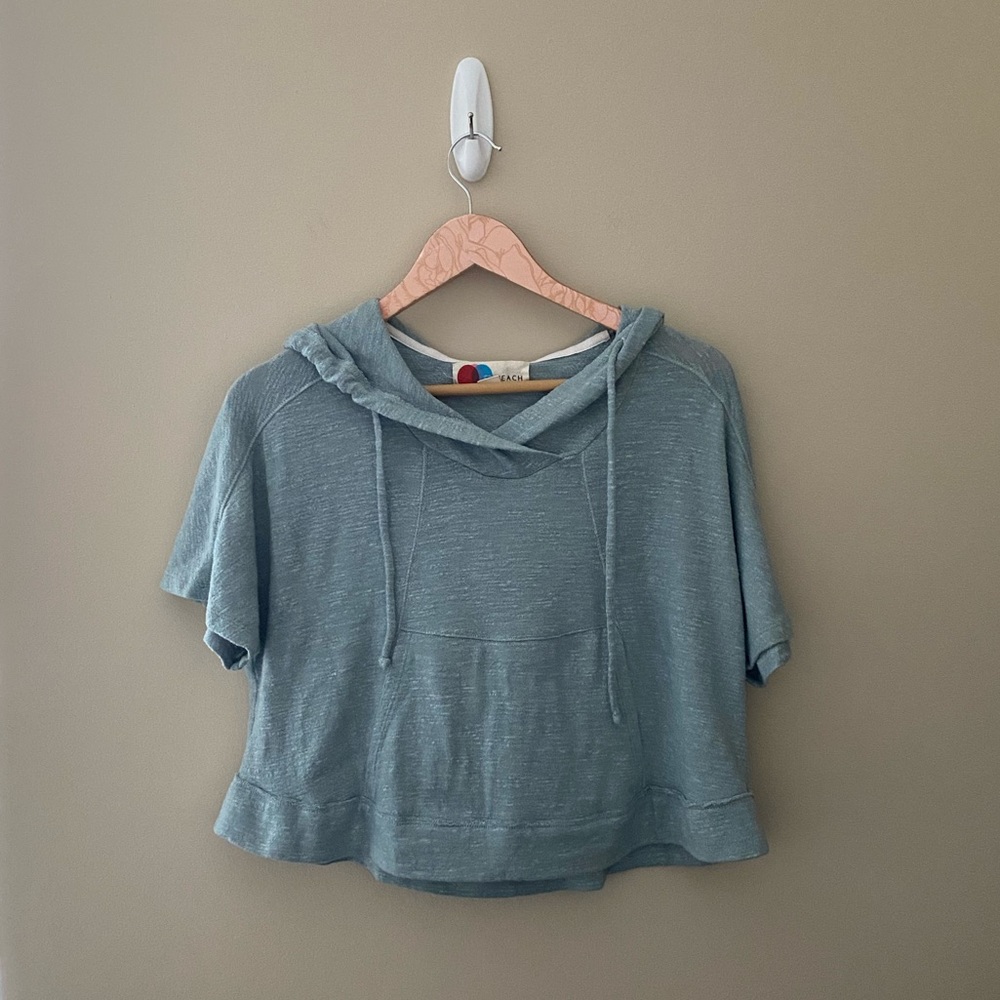 Free People Short Sleeve Hooded Sweatshirt in Dusty Blue